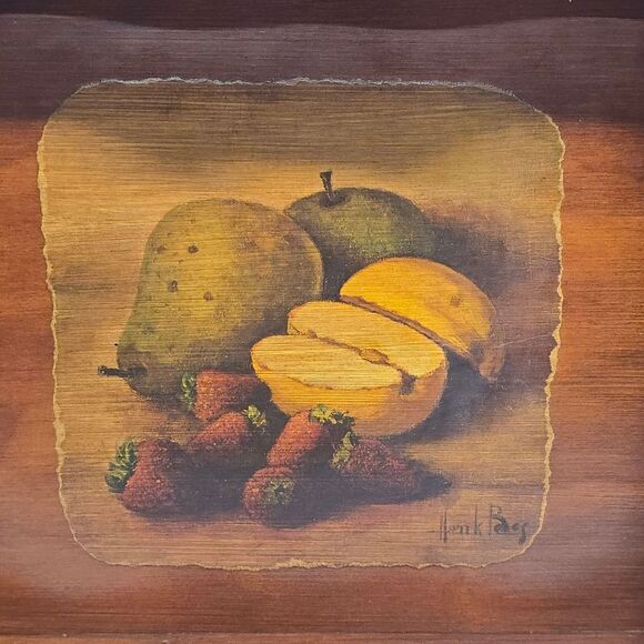 Vintage Wooden Tray Scalloped Edges With Handles Henk Bos Still Life Fruits - Picture 3 of 7